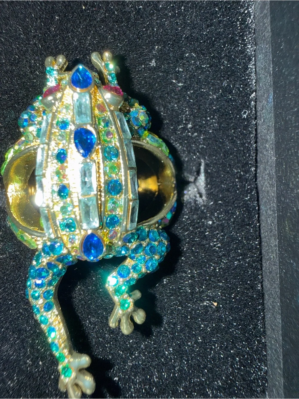 Heidi Daus Teal and Blue Jeweled Frog Ring size 8
